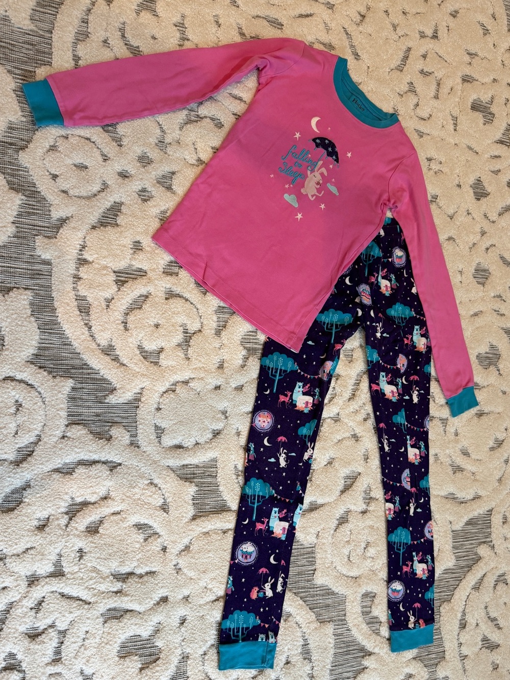 Harley Kids Pink Unicorn Pajama Set with Teal Trim size 12 VGUC